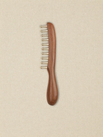 Sukha Vihara Golden Sandalwood & Brass Wide-Tooth Comb