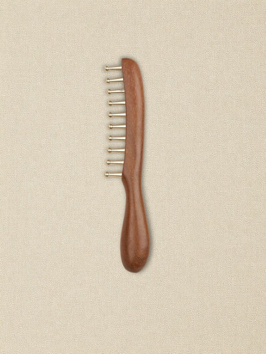 Sukha Vihara Golden Sandalwood & Brass Wide-Tooth Comb