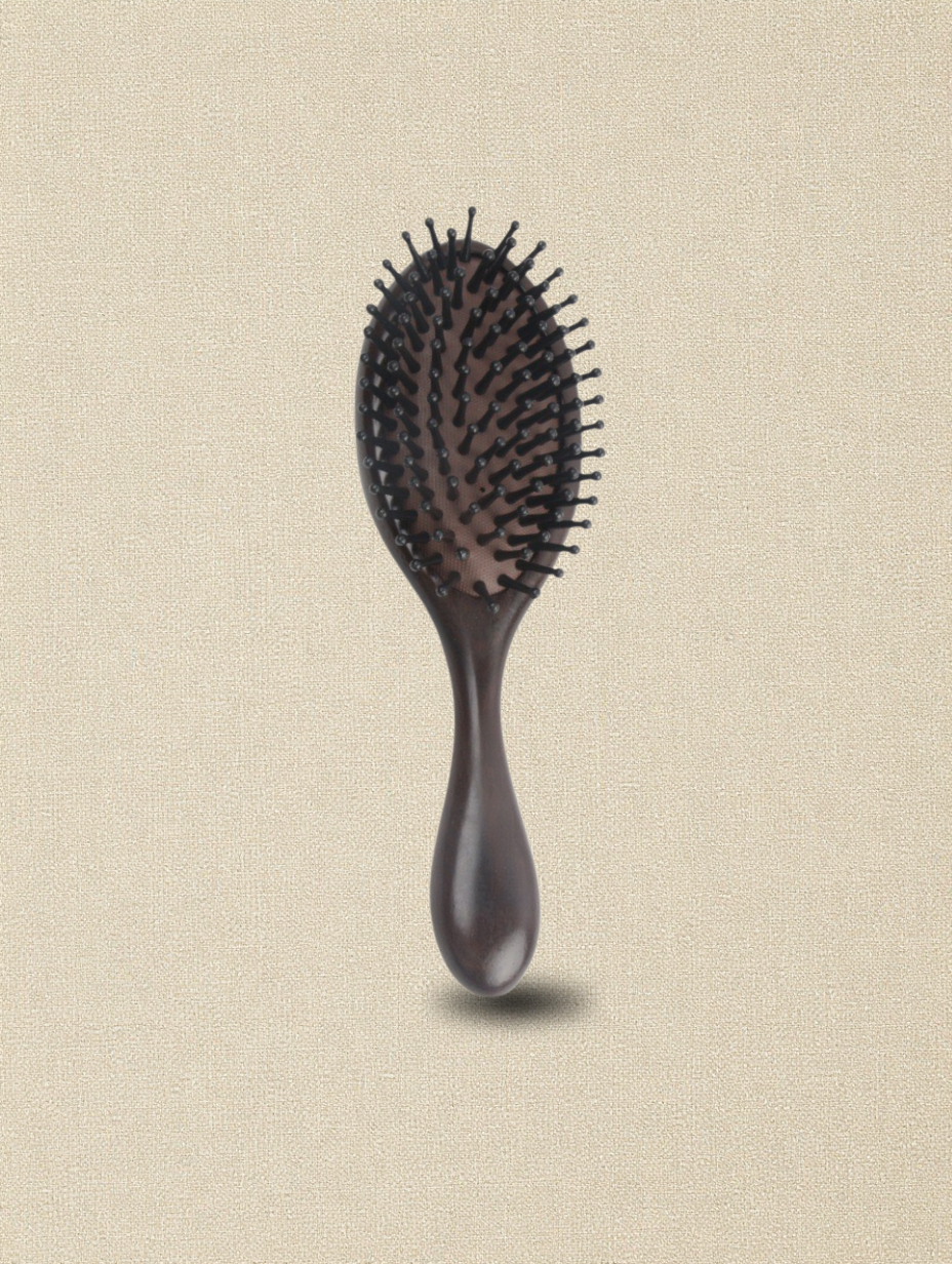 Sukha Vihara Natural Ebony Wood Cushioned Massage Hair Brush | Anti-Static Detangling Paddle Brush for Scalp Massage