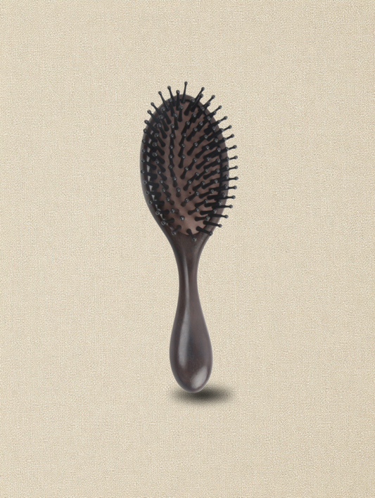 Sukha Vihara Natural Ebony Wood Cushioned Massage Hair Brush | Anti-Static Detangling Paddle Brush for Scalp Massage