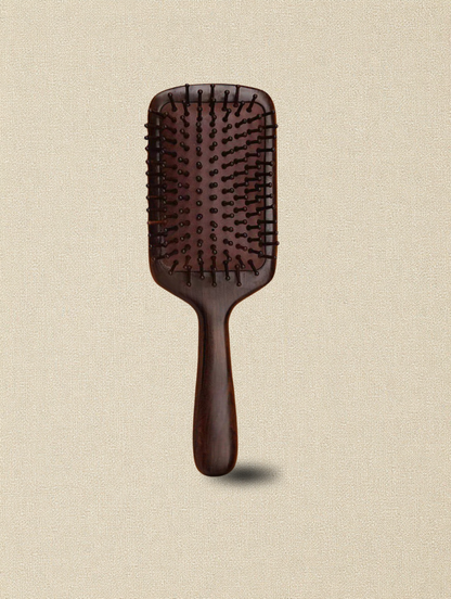 Sukha Vihara Natural Ebony Wood Cushioned Massage Hair Brush | Anti-Static Detangling Paddle Brush for Scalp Massage