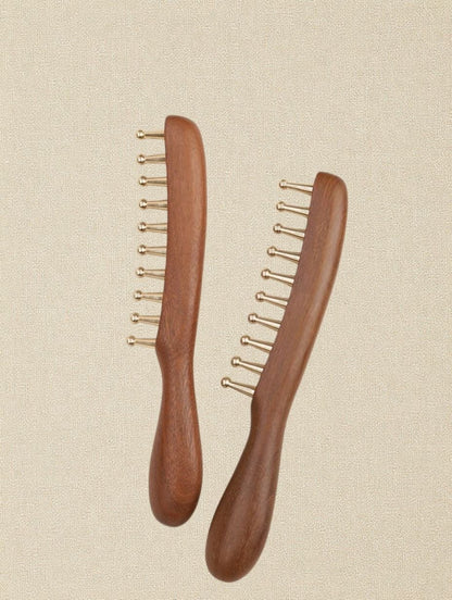 Sukha Vihara Golden Sandalwood & Brass Wide-Tooth Comb