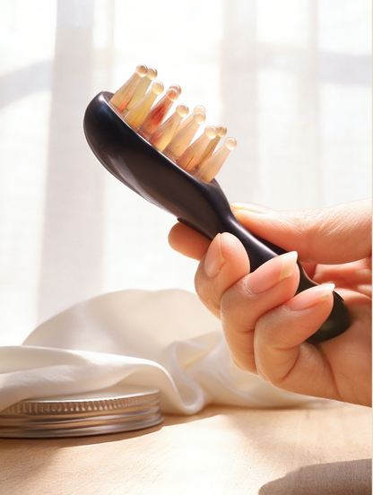 Sukha Vihara African Blackwood Pointed Horn Comb& Lignum Vitae Wood Horn Massage Comb | Natural Hardwood Scalp & Body Massager, Portable Travel Comb