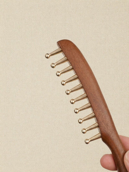 Sukha Vihara Golden Sandalwood & Brass Wide-Tooth Comb