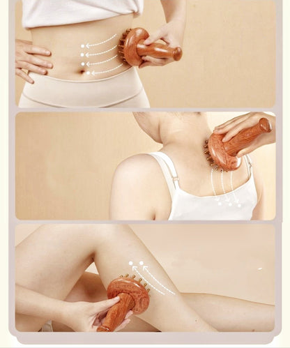 Brass & Wood Gua Sha Massage Tool – Full Body Scraping Board for Belly, Legs, Shoulders & Back