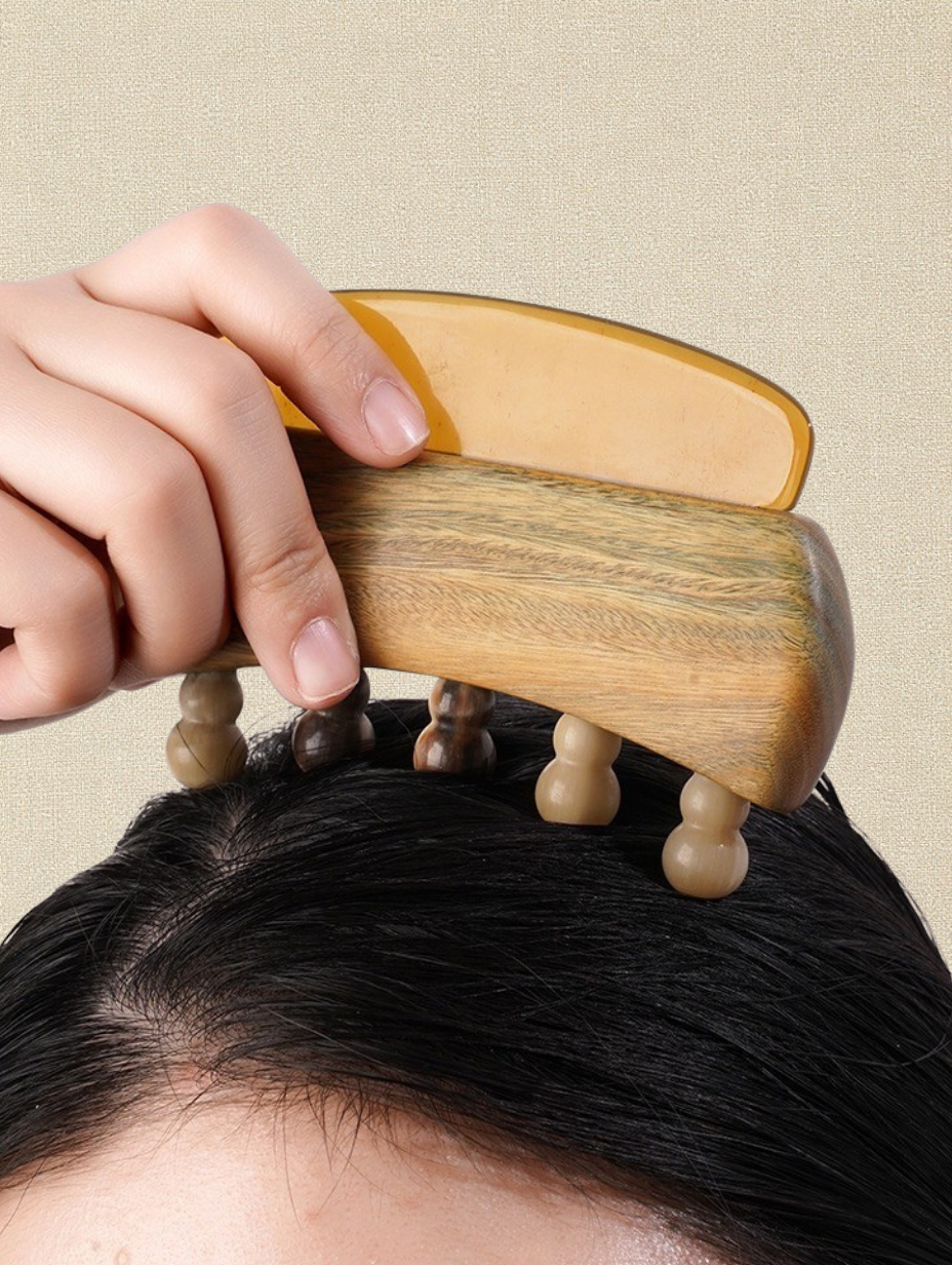 Sukha-vihara Wooden Meridian Scalp Massage Comb & Gua Sha Scraper