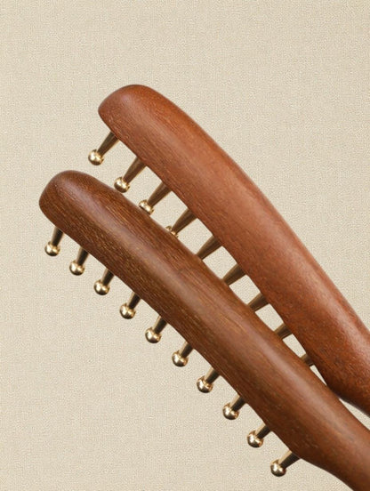 Sukha Vihara Golden Sandalwood & Brass Wide-Tooth Comb