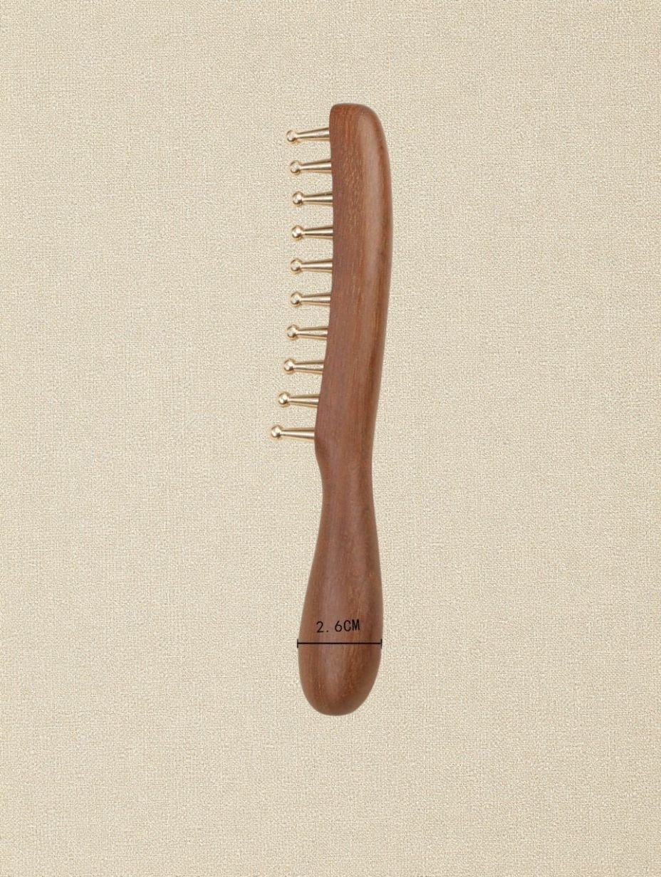 Sukha Vihara Golden Sandalwood & Brass Wide-Tooth Comb