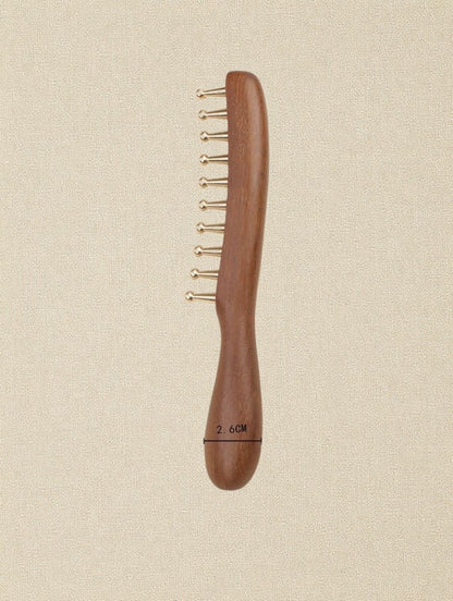 Sukha Vihara Golden Sandalwood & Brass Wide-Tooth Comb