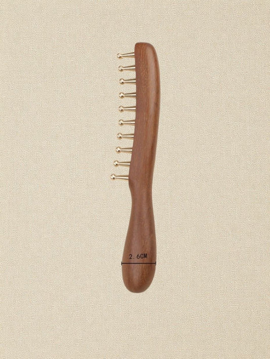 Sukha Vihara Golden Sandalwood & Brass Wide-Tooth Comb