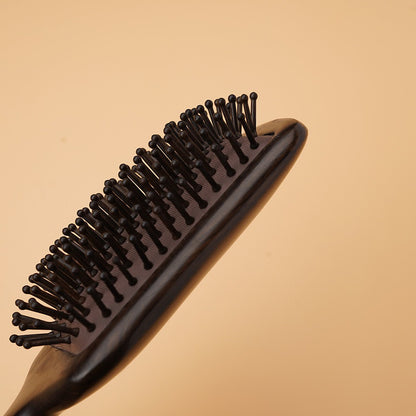 Sukha Vihara Natural Ebony Wood Cushioned Massage Hair Brush | Anti-Static Detangling Paddle Brush for Scalp Massage