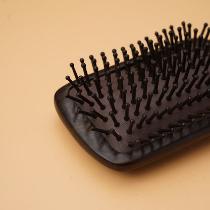 Sukha Vihara Natural Ebony Wood Cushioned Massage Hair Brush | Anti-Static Detangling Paddle Brush for Scalp Massage